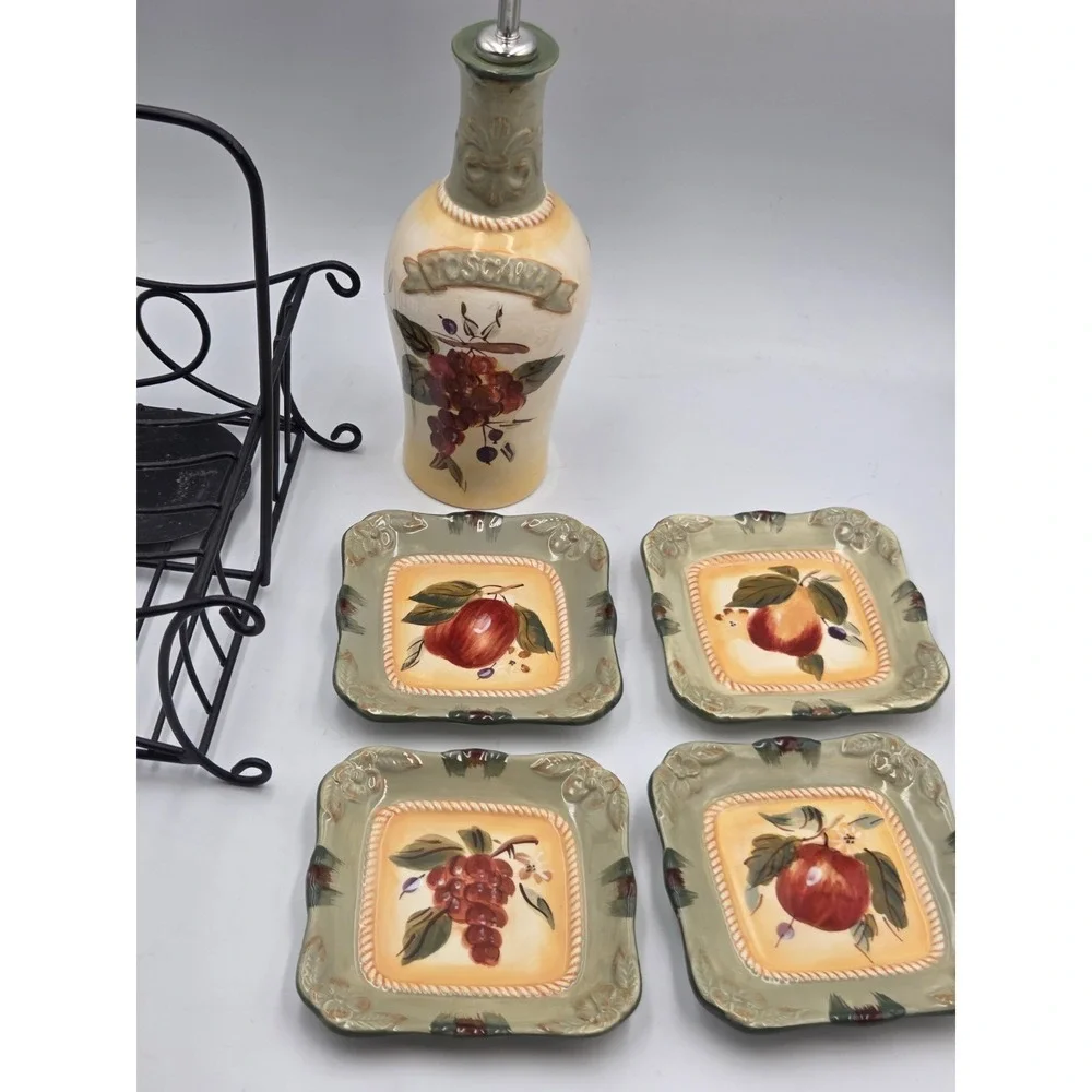 Toscana 6-pc Olive Oil Set Cruet Dipping Saucers Grapes Italy Appetizers